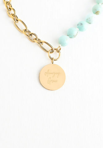 Amazing Grace Turquoise and Gold Necklace