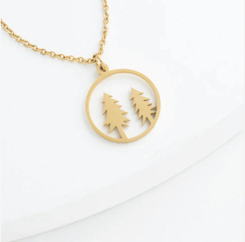 Evergreen Tree Gold Necklace