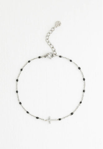 Black and Silver Cross Bracelet