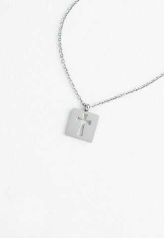 Axis Silver Square Cross Necklace
